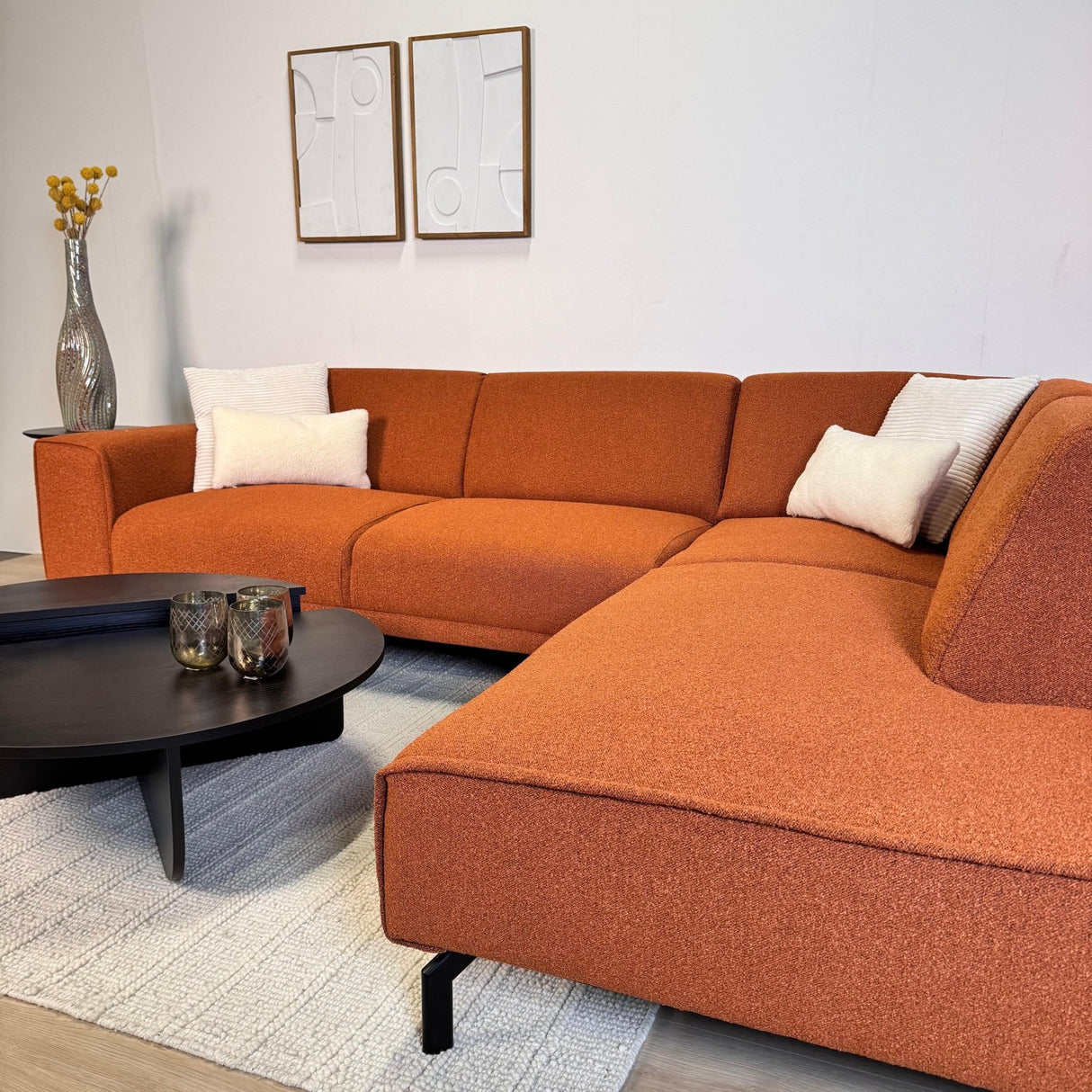 Canapé d'angle Maël en tissu bouclé couleur terracotta - droit 