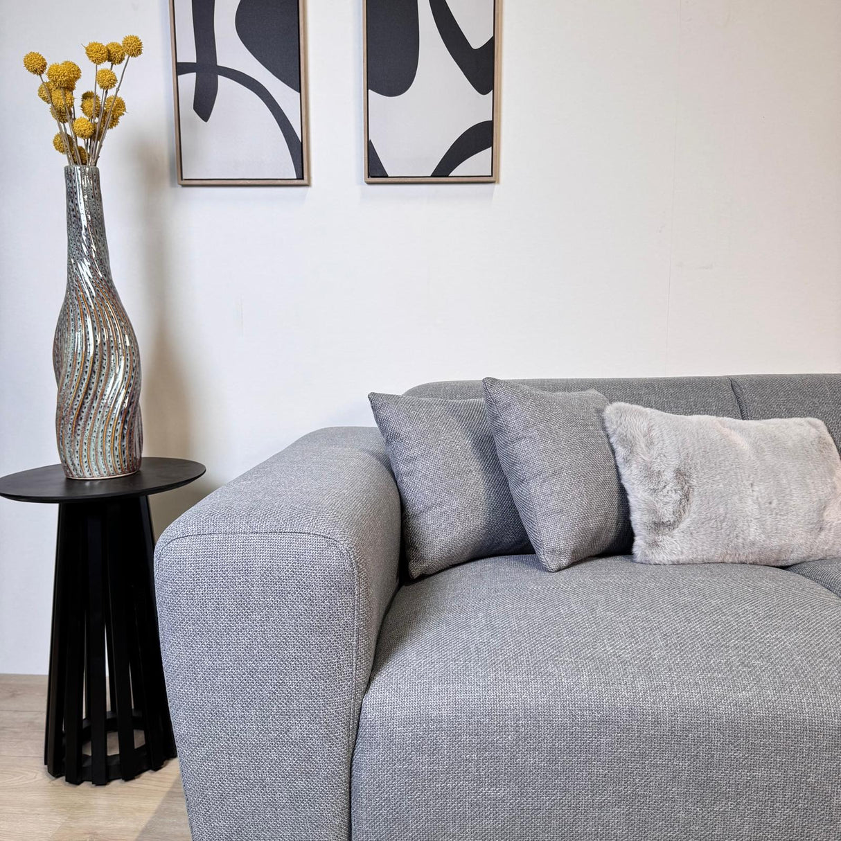 Canapé d'angle Moby Bleu gris avec salon compact et tissu recyclé - Gauche 