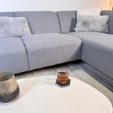 Canapé d'angle Moby Bleu gris avec salon compact et tissu recyclé - Gauche 
