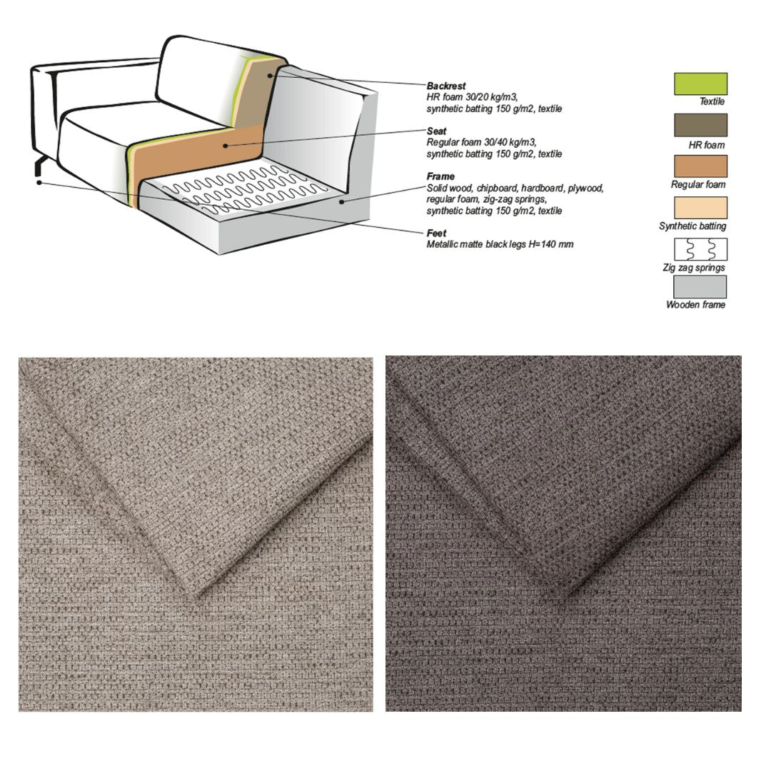 Canapé d'angle Ravi – Chenille Mêlée Gris – Droit 