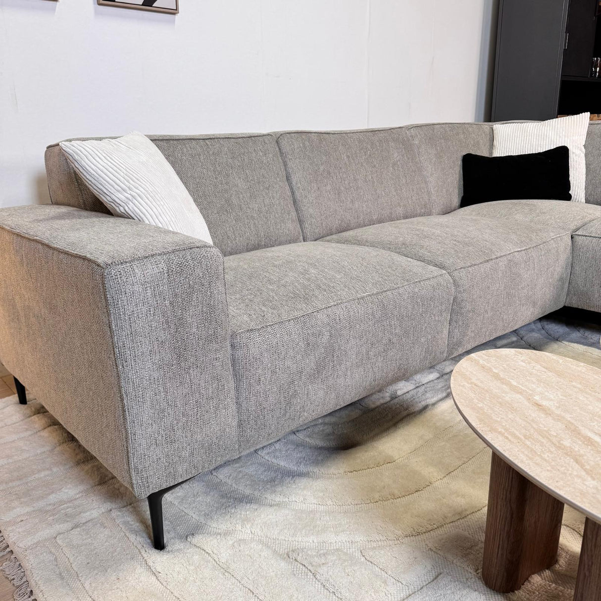 Canapé d'angle Ravi – Chenille Mêlée Gris – Droit 