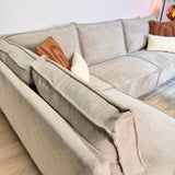 Canapé d'angle avec chaise longue beige en chenille Yara - gauche 