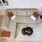 Canapé d'angle avec chaise longue beige en chenille Yara - gauche 