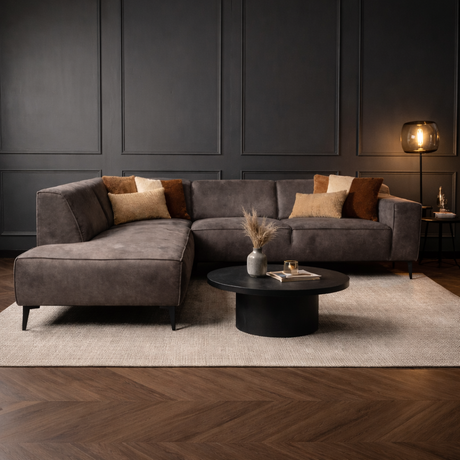 Canapé d'angle industriel en éco-cuir anthracite Brisbane - gauche 