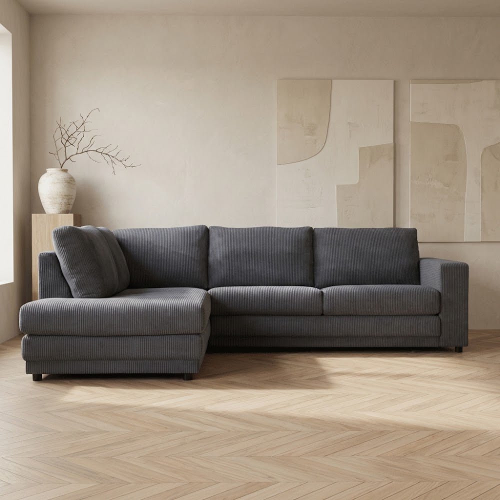 Canapé d'angle en tissu rayé anthracite, canapé gonflable Gabi - gauche 