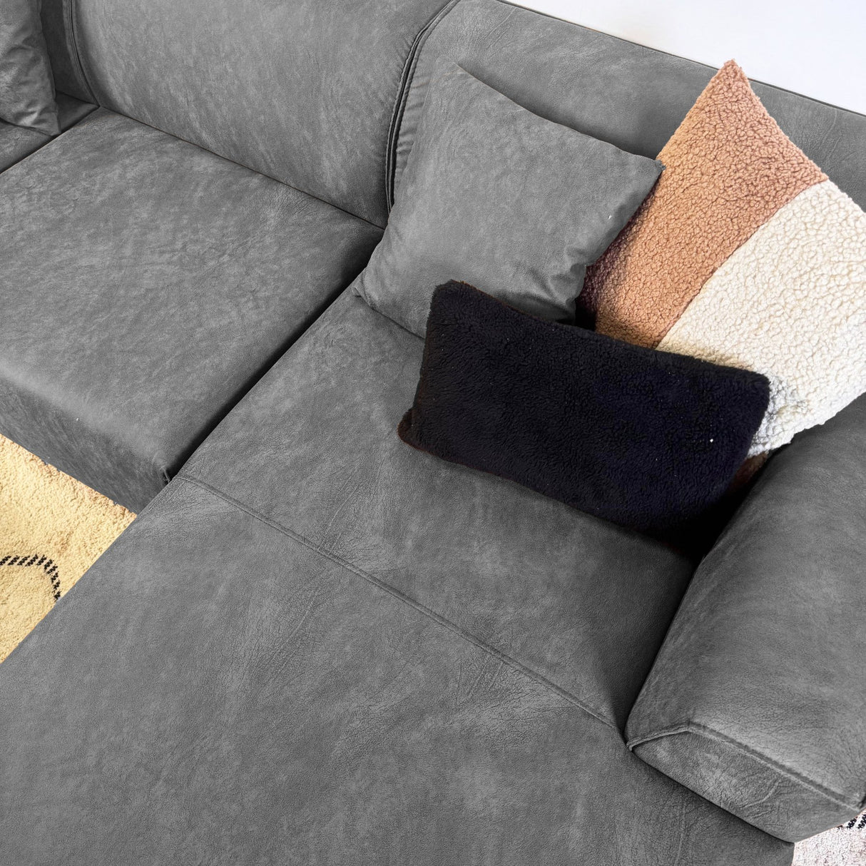Canapé d'angle avec lounge compact en microfibre anthracite Davidson - droit 