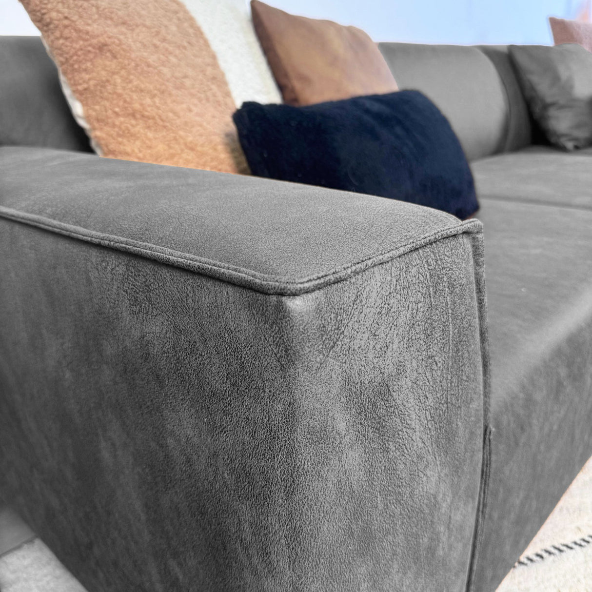 Canapé d'angle avec lounge compact en microfibre anthracite Davidson - droit 