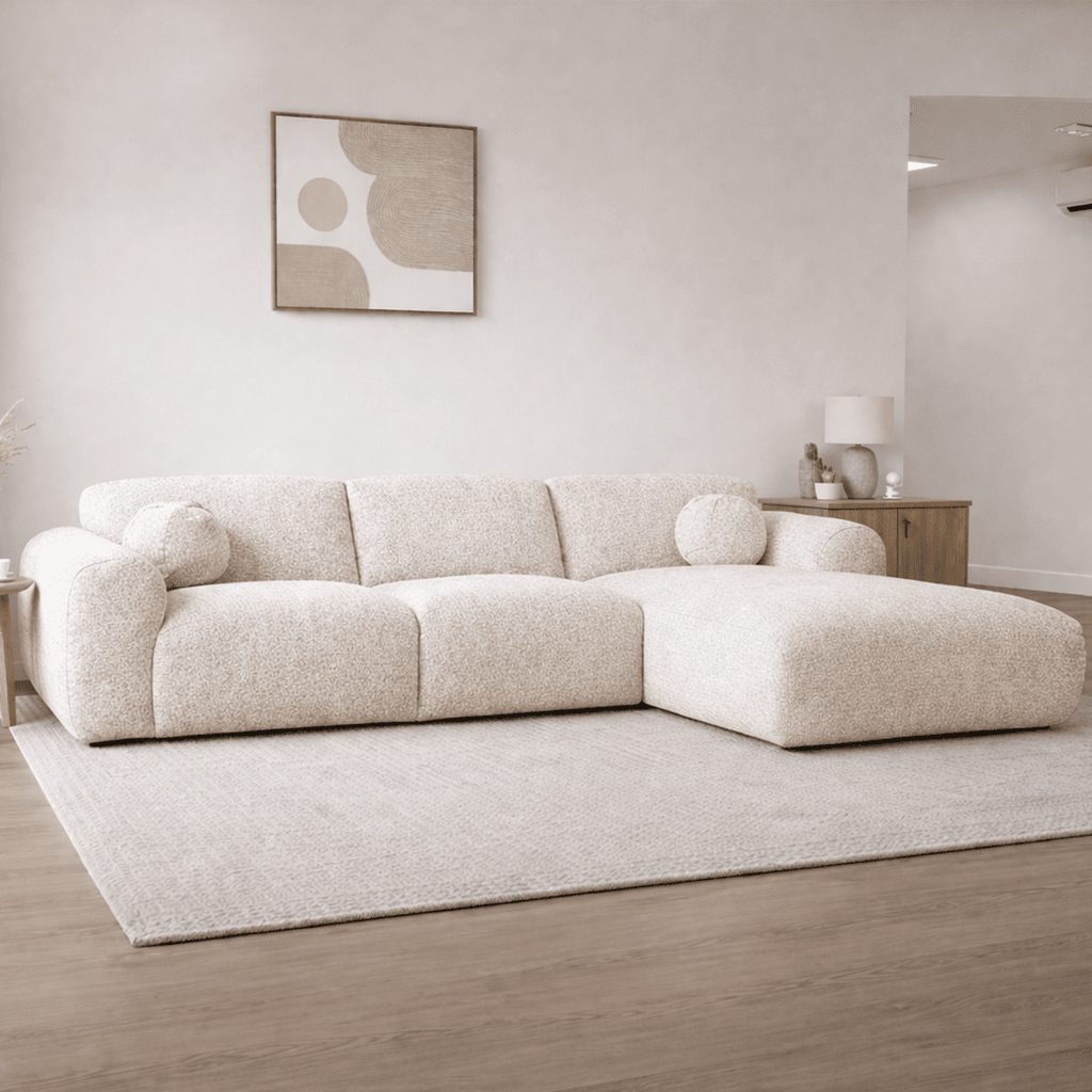 Canapé d'angle tissu bouclé beige - 292x169 cm - Shane - droite