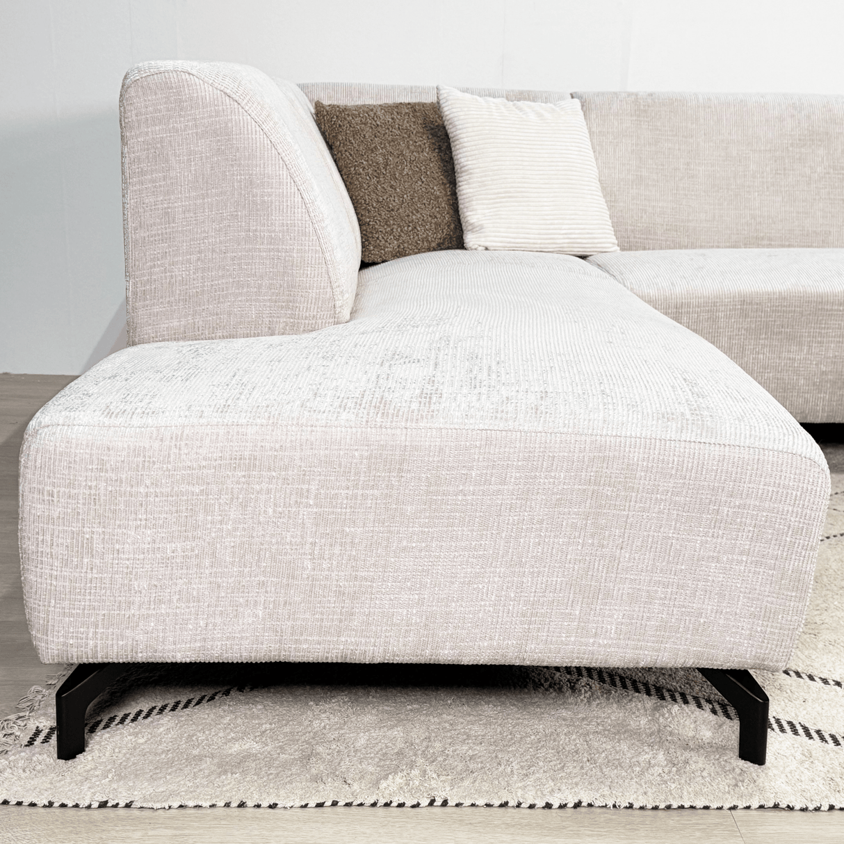 Canapé d'angle manon avec chaise longue gauche chenille beige