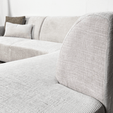 Canapé d'angle avec chaise longue en tissu chenille beige Manon - droit 
