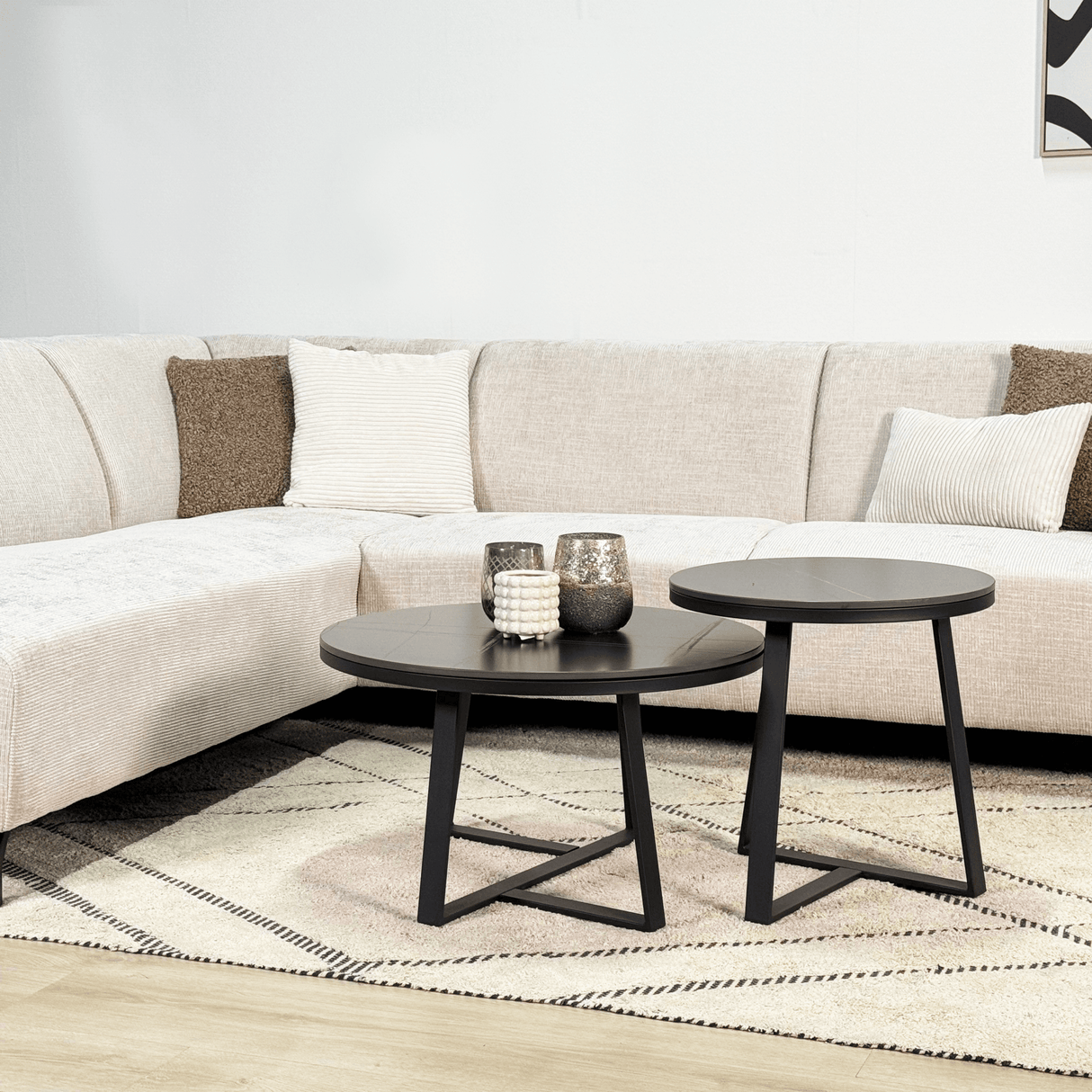 Canapé d'angle manon avec chaise longue gauche chenille beige