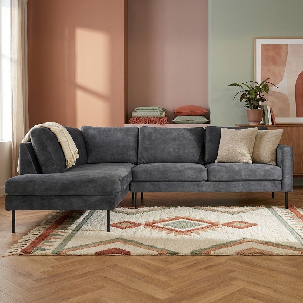 Canapé d'angle en velours anthracite avec pieds hauts Gaya - gauche 