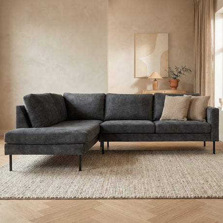 Canapé d'angle en velours anthracite avec pieds hauts Gaya - gauche 