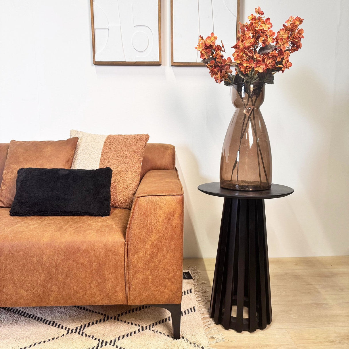 Canapé d'angle avec salon compact en microfibre cognac Davidson - gauche 