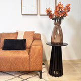 Canapé d'angle avec salon compact en microfibre cognac Davidson - gauche 