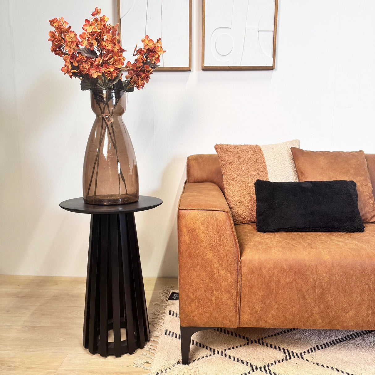 Canapé d'angle avec lounge compact en microfibre cognac Davidson - droit 