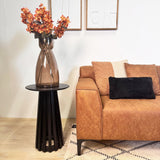 Canapé d'angle avec lounge compact en microfibre cognac Davidson - droit 