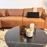 Canapé d'angle avec salon compact en microfibre cognac Davidson - gauche 