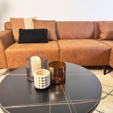 Canapé d'angle avec lounge compact en microfibre cognac Davidson - droit 