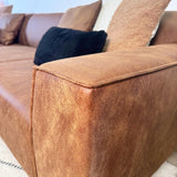 Canapé d'angle avec salon compact en microfibre cognac Davidson - gauche 