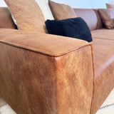 Canapé d'angle avec lounge compact en microfibre cognac Davidson - droit 