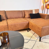 Canapé d'angle avec lounge compact en microfibre cognac Davidson - droit 