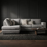 Canapé d'angle en tissu rayé gris clair, canapé-lit Gabi - gauche 