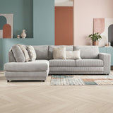 Canapé d'angle en tissu rayé gris clair, canapé-lit Gabi - gauche 