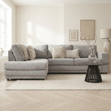 Canapé d'angle en tissu rayé gris clair, canapé-lit Gabi - gauche 