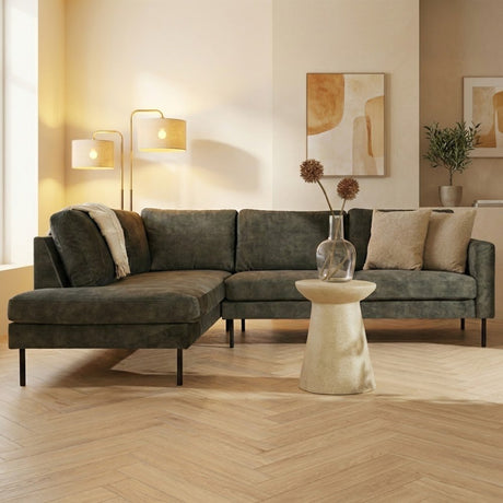 Canapé d'angle en velours vert avec pieds hauts Gaya - gauche 