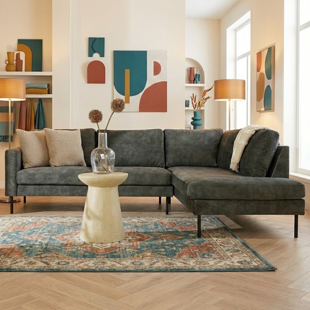 Canapé d'angle en velours vert Gaya - droit 