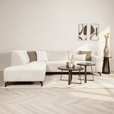 Canapé d'angle avec chaise longue en velours chenille beige Manon - gauche 