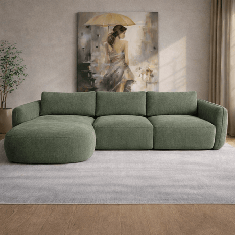 Canapé d'angle chaise longue vert olive tissu structuré Dwayne - gauche