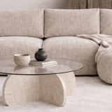 Canapé d'angle chaise longue beige tissu structuré Dwayne - droite