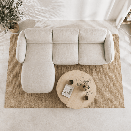 Canapé d'angle chaise longue beige tissu structuré Dwayne - gauche