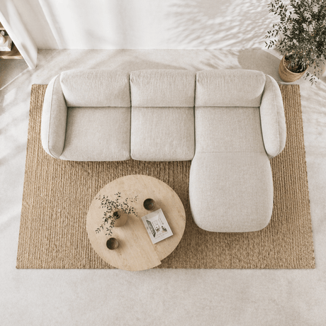 Canapé d'angle chaise longue beige tissu structuré Dwayne - droite