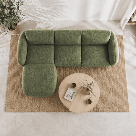 Canapé d'angle chaise longue vert olive tissu structuré Dwayne - gauche