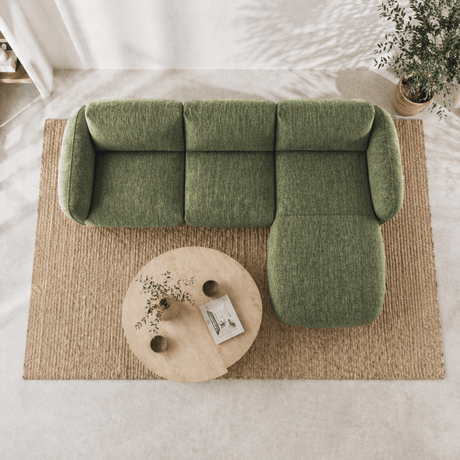 Canapé d'angle chaise longue vert olive tissu structuré Dwayne - droite