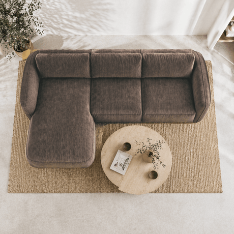 Canapé d'angle chaise longue moka brun tissu structuré Dwayne - gauche
