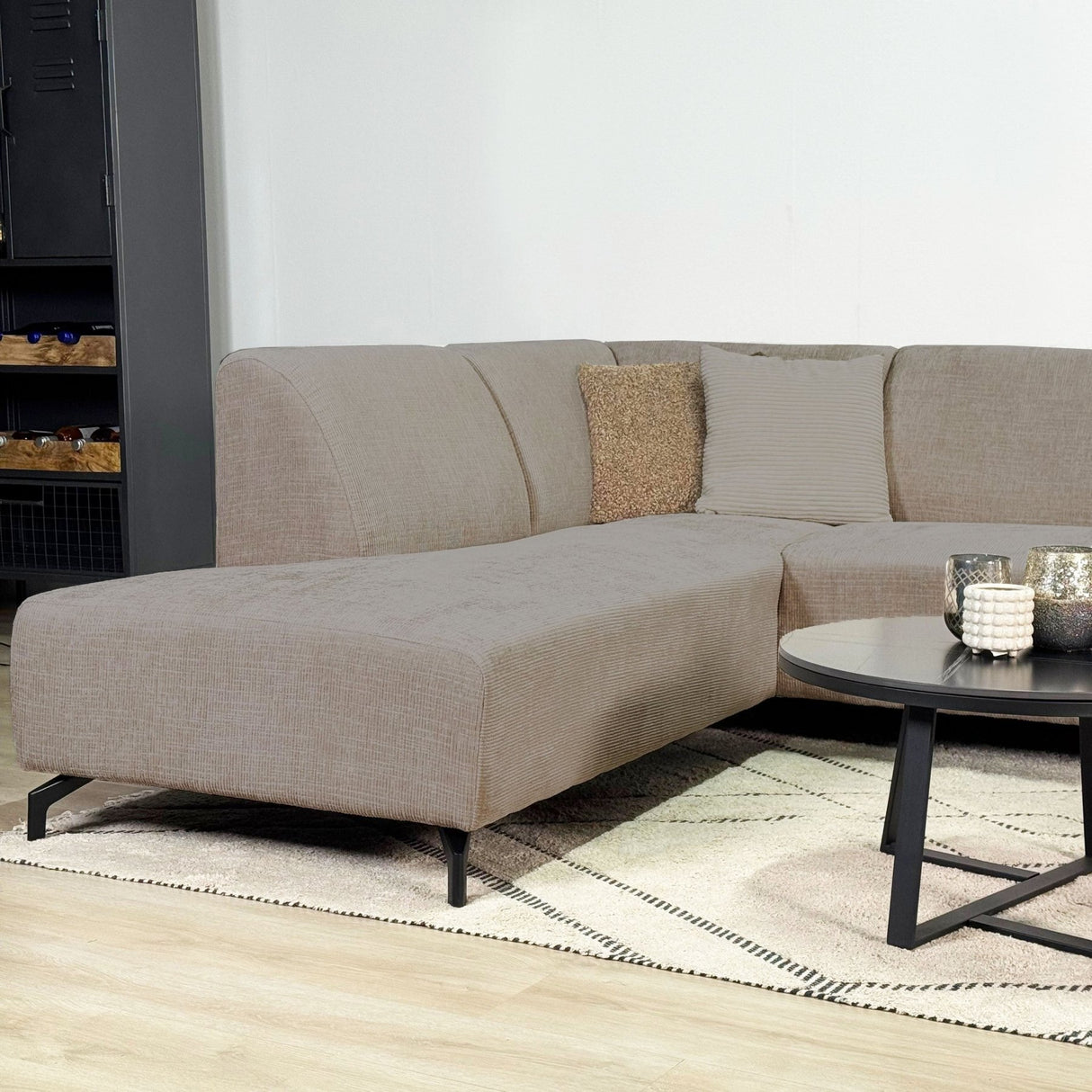 Canapé d'angle manon avec chaise longue gauche chenille taupe