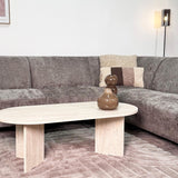 Canapé d'angle avec chaise longue en tissu chenille taupe Manon - à droite 