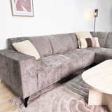 Canapé d'angle avec chaise longue en tissu chenille taupe Manon - à droite 