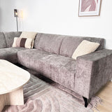 Canapé d'angle avec chaise longue en velours chenille taupe Manon - gauche 
