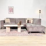 Canapé d'angle avec chaise longue en tissu chenille taupe Manon - à droite 