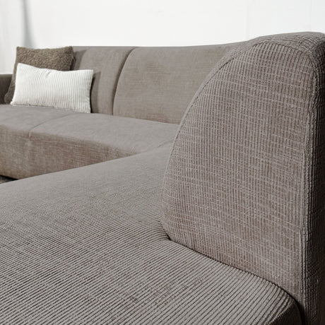 Canapé d'angle manon avec chaise longue sur la droite chenille taupe