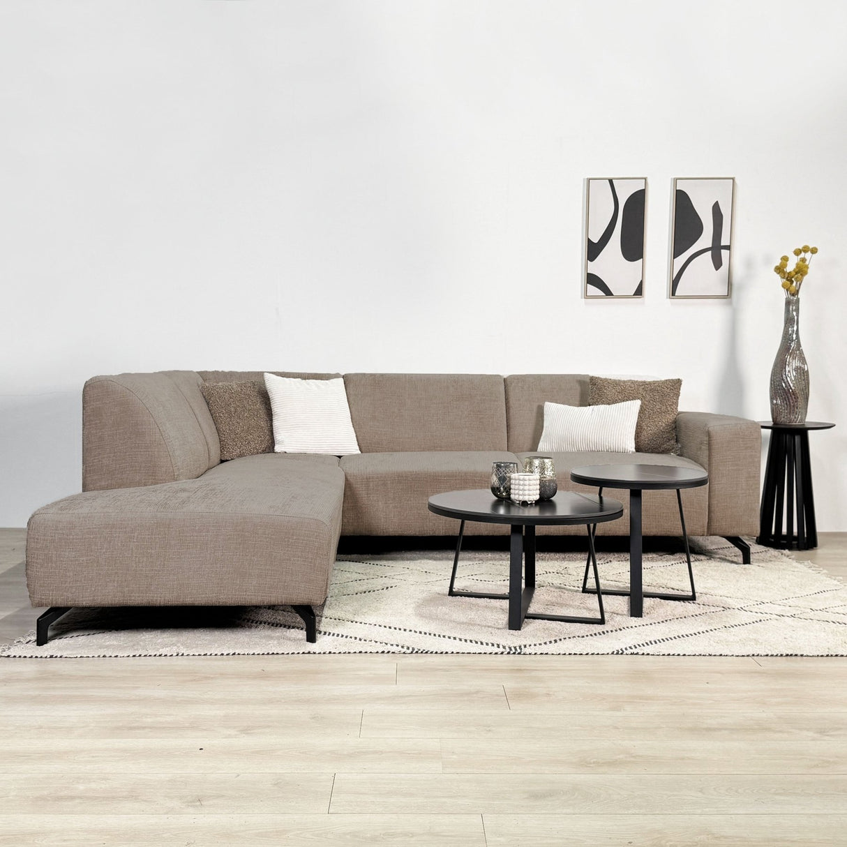 Canapé d'angle manon avec chaise longue gauche chenille taupe