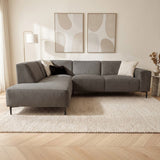 Canapé d'angle taupe en chenille rembourré Ravi – gauche 