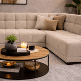 Canapé d’angle avec méridienne en tissu bouclé beige Nova – droite