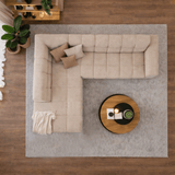 Canapé d’angle avec méridienne en tissu bouclé beige Nova – gauche