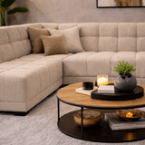 Canapé d’angle avec méridienne en tissu bouclé beige Nova – gauche